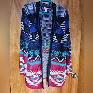 Forever 21 Blue And Red Patterned Cardigan
